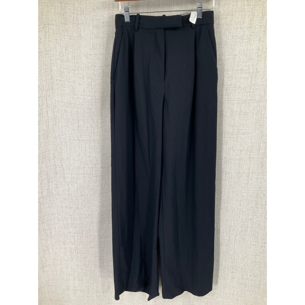 Zara Trousers S Black Wide Leg High Waist Minimalist Professional Dark Academia